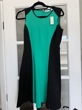 Sleeveless Black & Teal Colorblock Dress